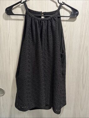 White House Black Market Black Eyelet Halter Tank Top